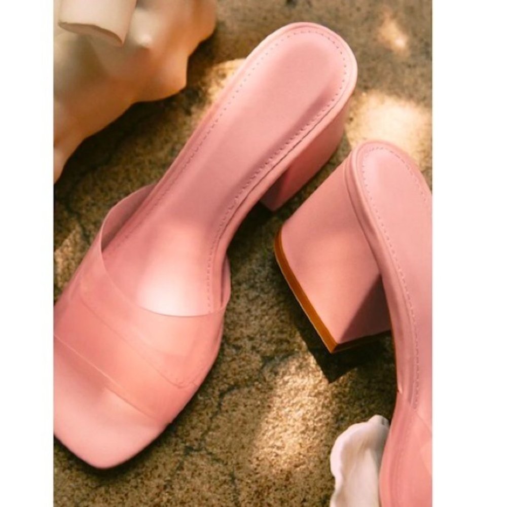 !! NEW !! Transparent Mid Heel Mules in Pink